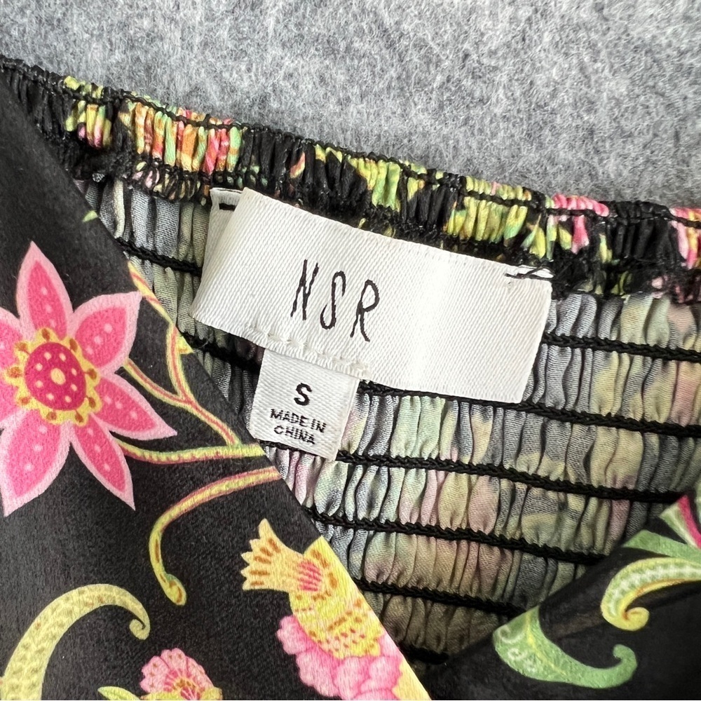 NSR Maxi Dress Satin Polyester Floral Black Pink Green Side Slit Size Small - Picture 5 of 12
